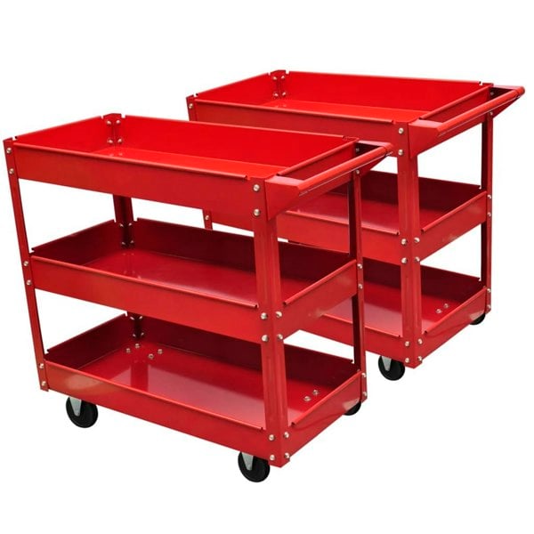 Berkfield 2 x Workshop Tool Trolley 100 kg 3 Shelves