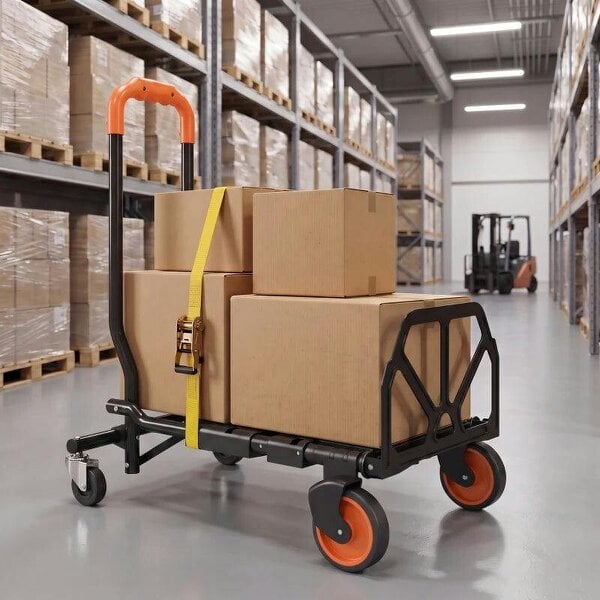 Bobobiy Steel 2-in-1 Folding Hand Truck on Wheels, Foldable Trolley with Foldable Base, 120kg, Black and Orange - Black and Orange