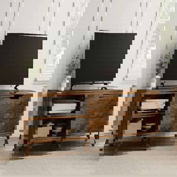 Modcraft Rustic Brown TV Stand with 2 Doors & Adjustable Shelves – 140cm Unit for TVs up to 65” – Living Room Storage Cabinet