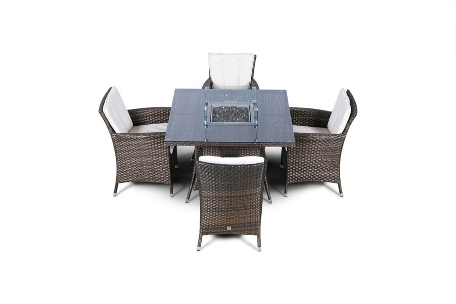 Giardino Savannah Fire Pit 4 Seater Square Rattan Dining Set