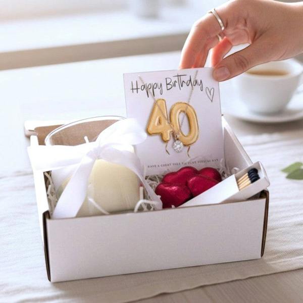 Aye Do Gifts Small 40th Birthday Gold Balloon Gift Hamper | Candle Necklace Chocolates