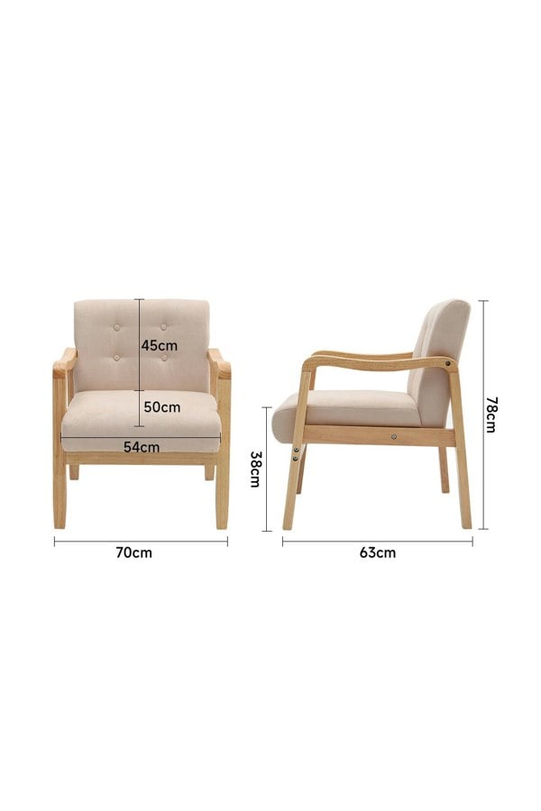 Living and Home Beige Wood Frame Upholstered Armchair with Square Leg