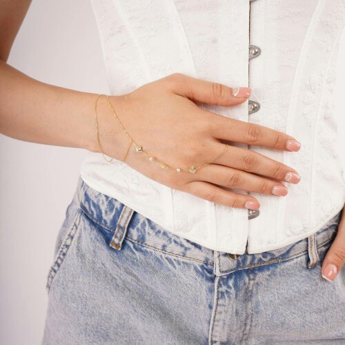 Spero London Gold-Plated Sterling Silver Seashell Pearl Hand Chain