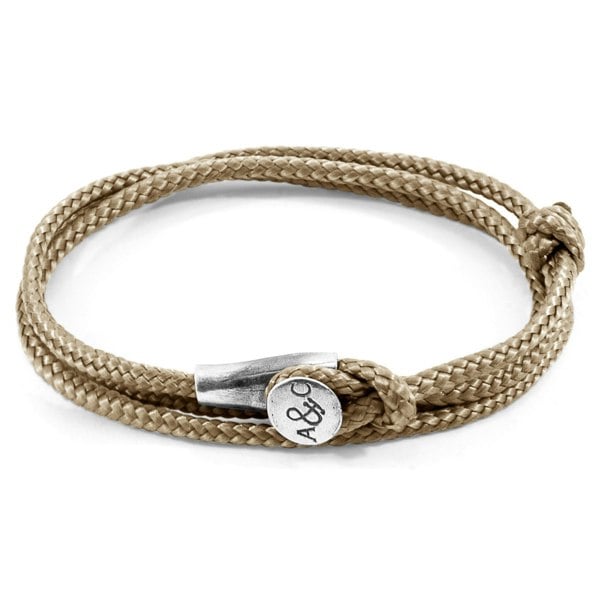 Anchor & Crew Sand Brown Dundee Silver and Rope Bracelet