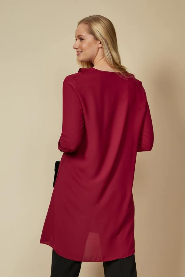 Hoxton Gal Oversized Tunic with Frill Details in Burgundy