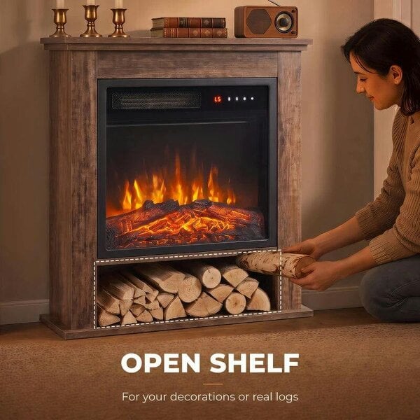 Electric Fireplace Suite with Shelf, 25" 1800W Electric Fire and Surround with LED Flame, 5 Brightness, Remote, Oak
