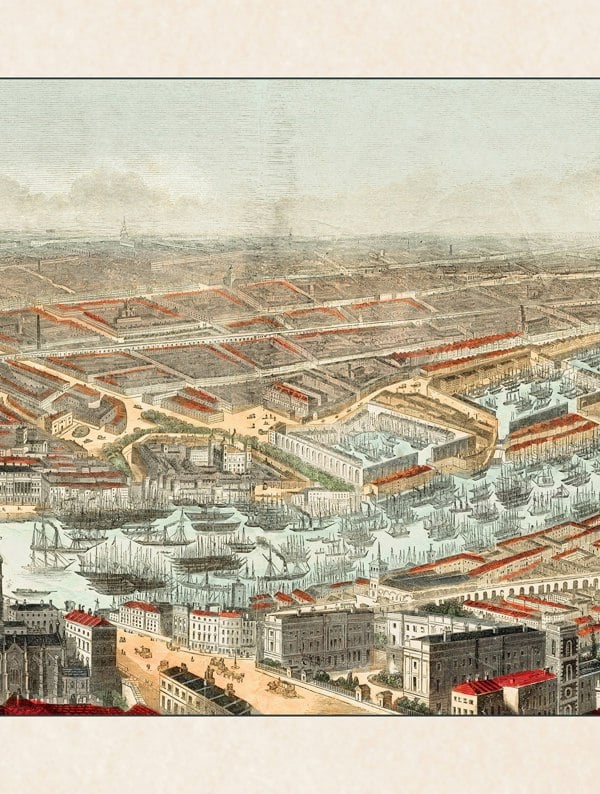 Exceptional Art c.1845 Panoramic View of London and the River Thames