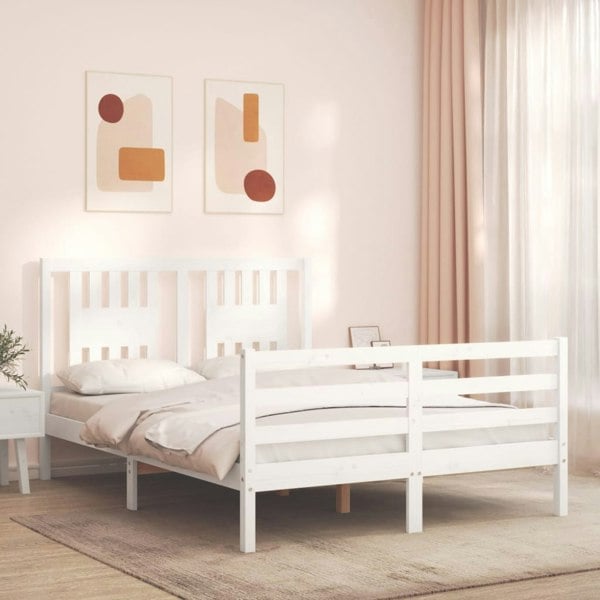 Berkfield Bed Frame with Headboard White Small Double Solid Wood