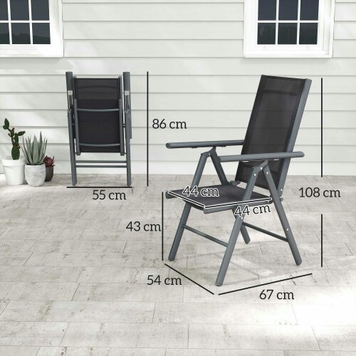 Wyld Haus Disusu Set Of 2 Aluminium Dark Grey Folding Garden Dining Chairs With Breathable Mesh