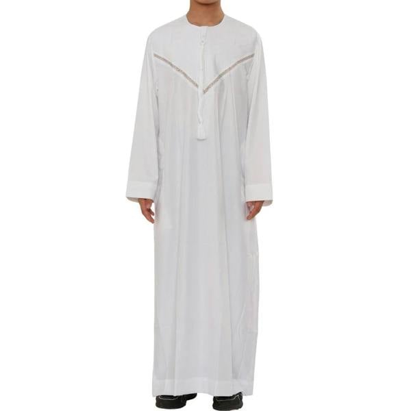 HM10 - Boy's Thobe Emirati Omani Zipped Jubba - White - Thobez - 35