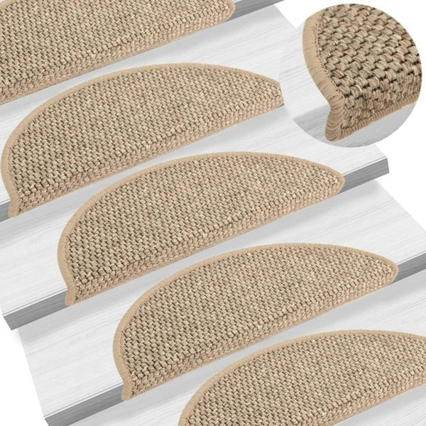 Berkfield Stair Mats Self-adhesive Sisal-Look 15 pcs 56x17x3 cm Dark Beige
