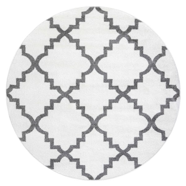 RugsX Sketch Circular Rug - White & Grey Quatrefoil