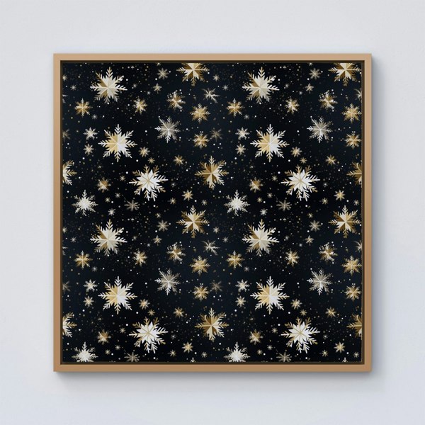 Warren Reed Silver Gold Snowflake Pattern Framed Canvas