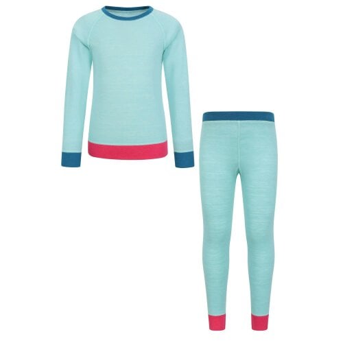 Mountain Warehouse Childrens/Kids Colour Block Merino Wool Base Layer Set - Mint