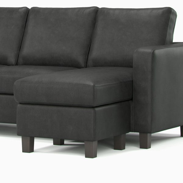Furnishings For Less York Black Faux Leather 3 Seater Reversible Corner Sofa