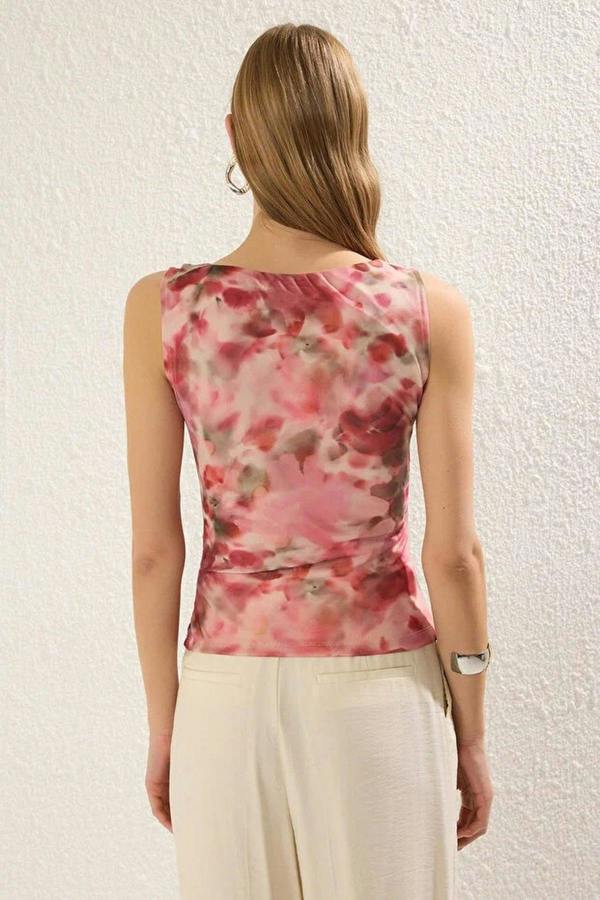 WOVCOR Fitted Draped Detail Knitted Blouse