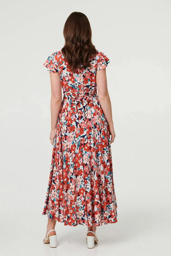 Orange | Ruched Tie Back Cap Sleeve Maxi Dress