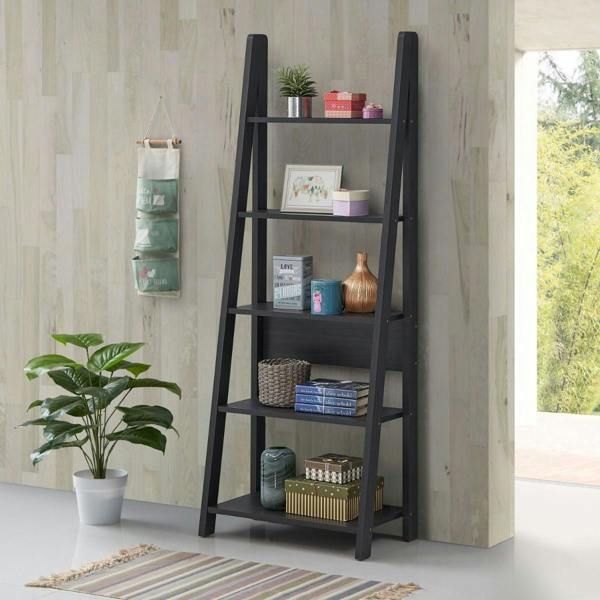 Timber Art Design Riva Retro 5 Tier Ladder Bookcase Display Shelf Unit