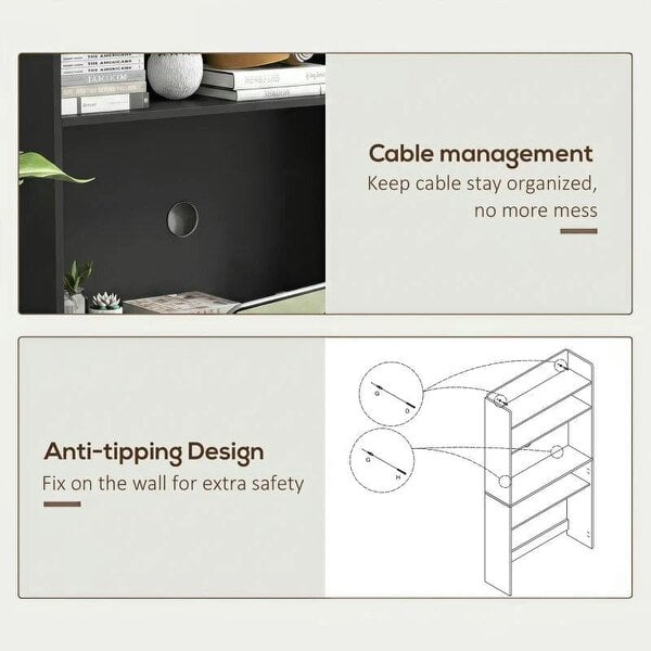 Foldable Desktop, Computer Desk with Storage Shelves, 80 x 69 x 155 cm, Black