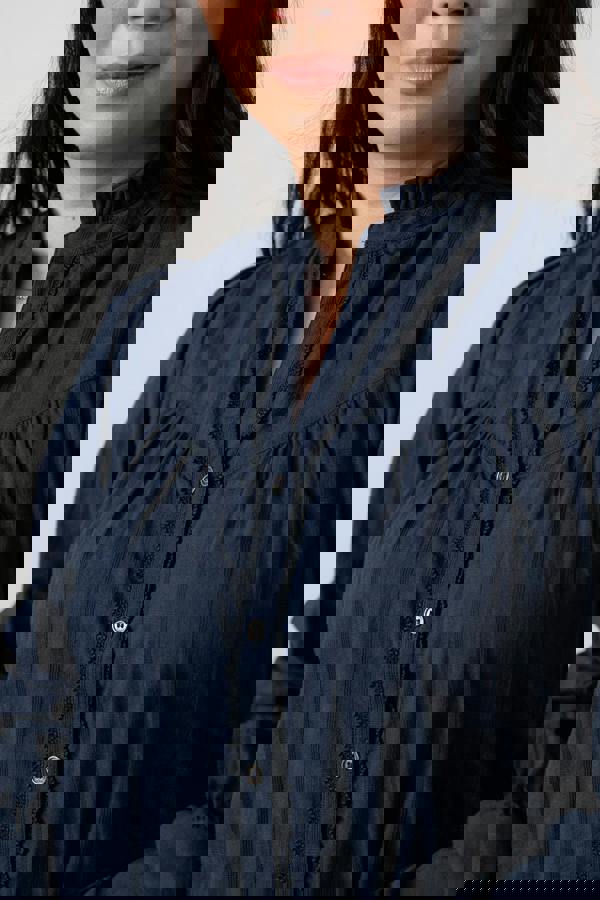 Lily & Me Wayfaring Cotton Check Blouse Navy