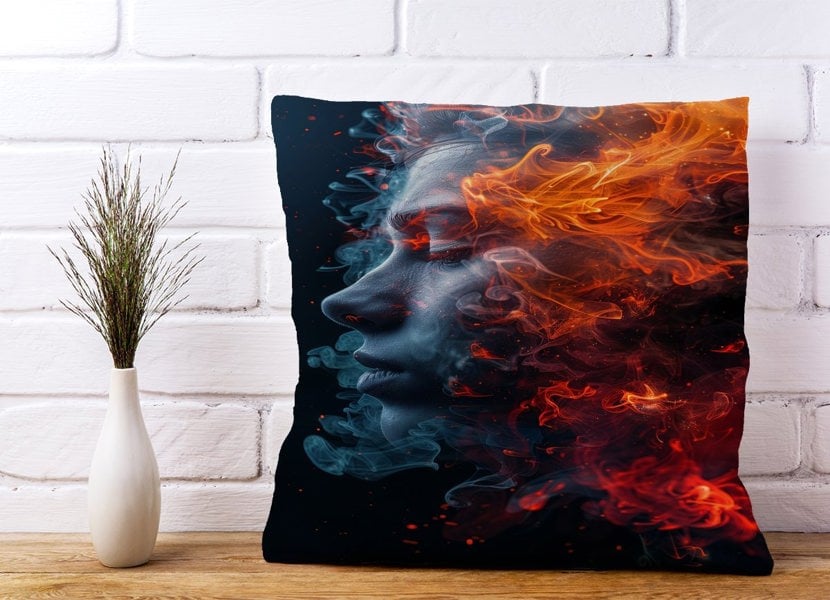 Warren Reed Fiery Mindscape: Portrait In Flames Cushions