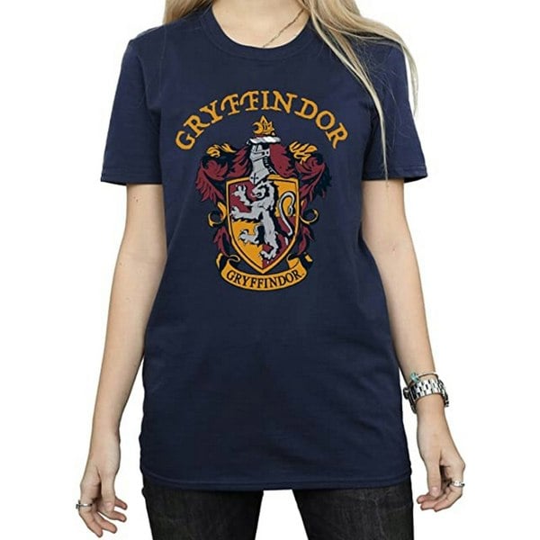 Harry Potter Womens Gryffindor Cotton Boyfriend T-Shirt - Navy Blue