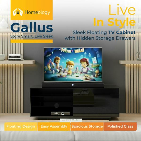 Homeology Gallus Gloss Black with 2-Black Drawers and 3-Shelf 32"-55" LED/LCD/Plasma Cabinet TV Stand