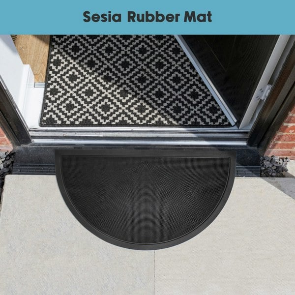 JVL Sesia Black Rubber Stud Half Moon Outdoor Scraper Doormat, 40x70cm