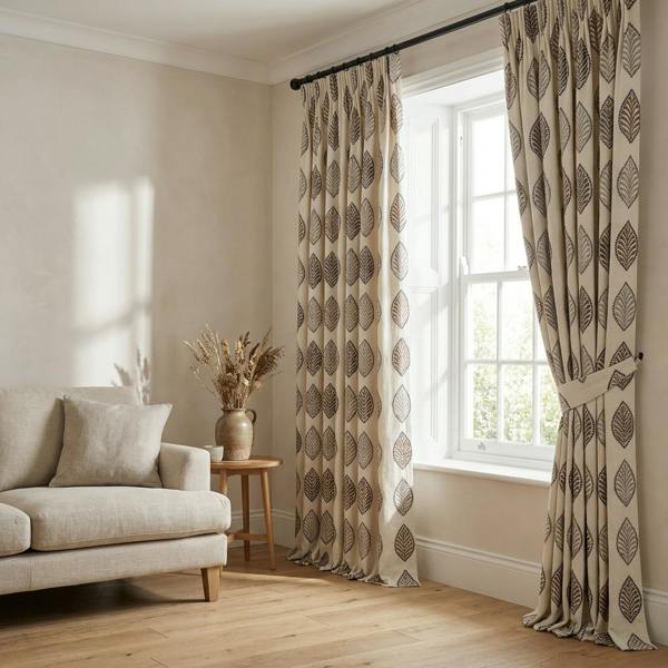 Ollie made-to-measure curtains in Charcoal, styled in a living room