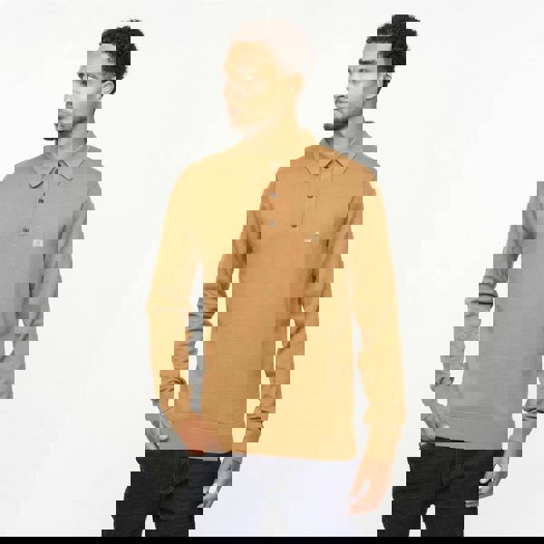 Gabicci V55GK08 Mens Francesco Long Sleeve Plain Knitted Three Button Polo Gabicci Vintage - NUTMEG