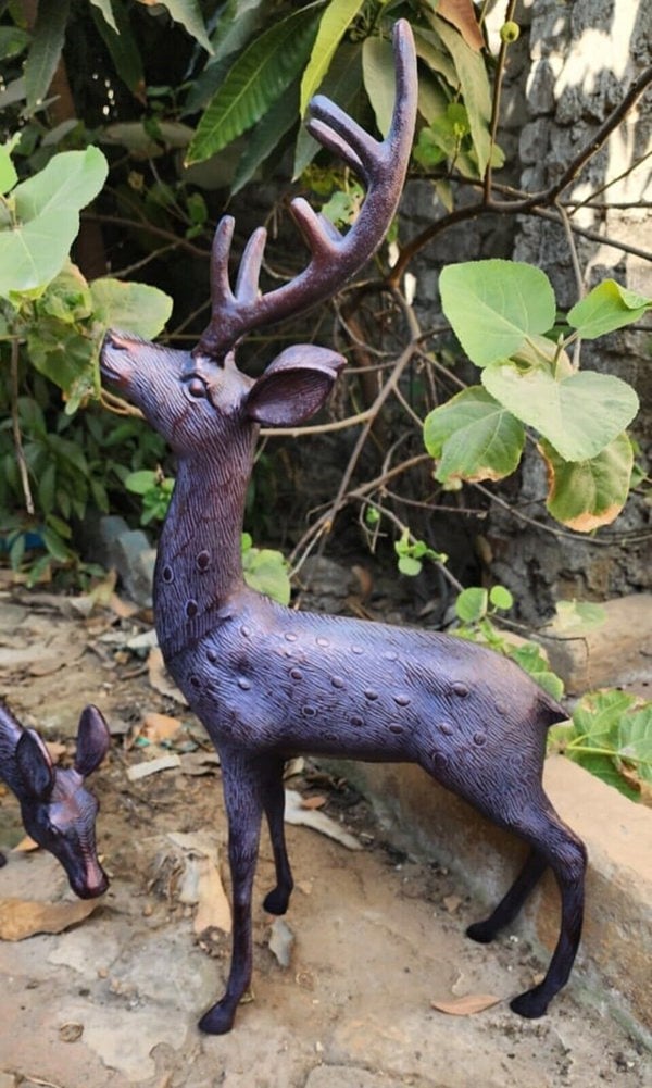 Inspirational Gifting Large Stag and Doe Deer Garden Sculptures Cast Aluminium with Aged Finish