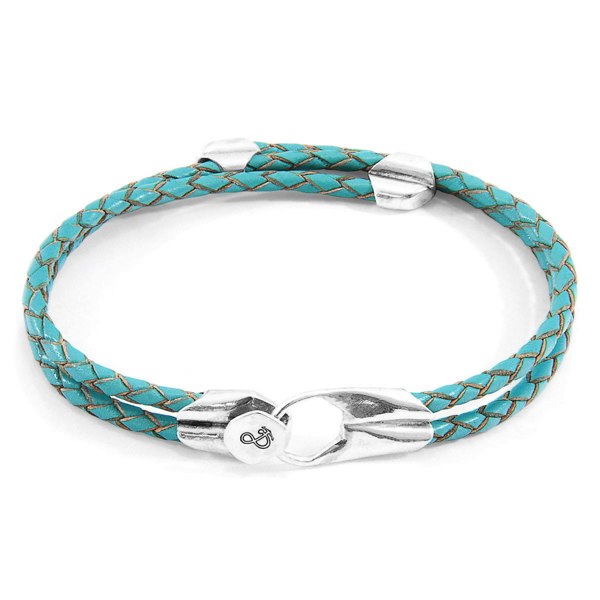 Anchor & Crew Turquoise Blue Conway Silver and Braided Leather Bracelet