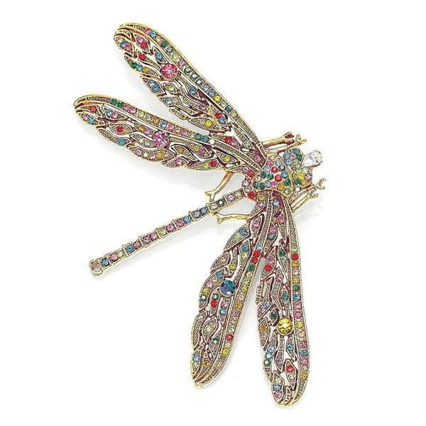 Pia Dragonfly Brooch, Multicoloured Crystal Antique Gold-Tone Pin