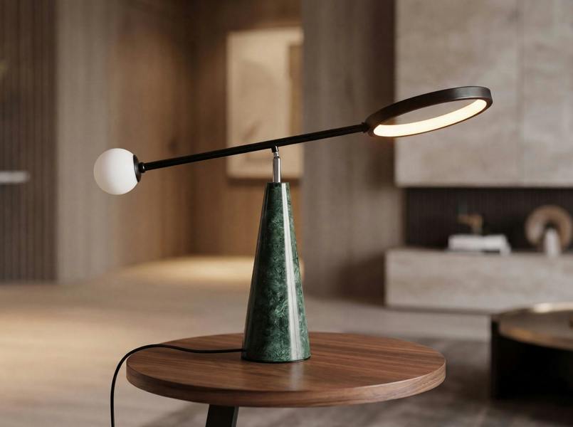 Angel Cerdá Table lamp in black steel and porcelain marble 8093