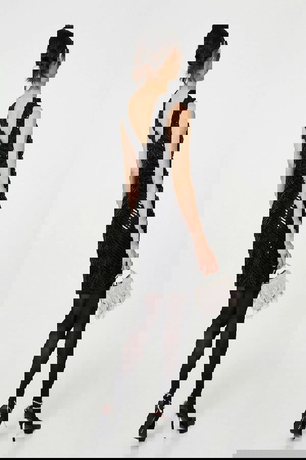 Black | Sequin Detail Sleeveless Mini Shift Dress
