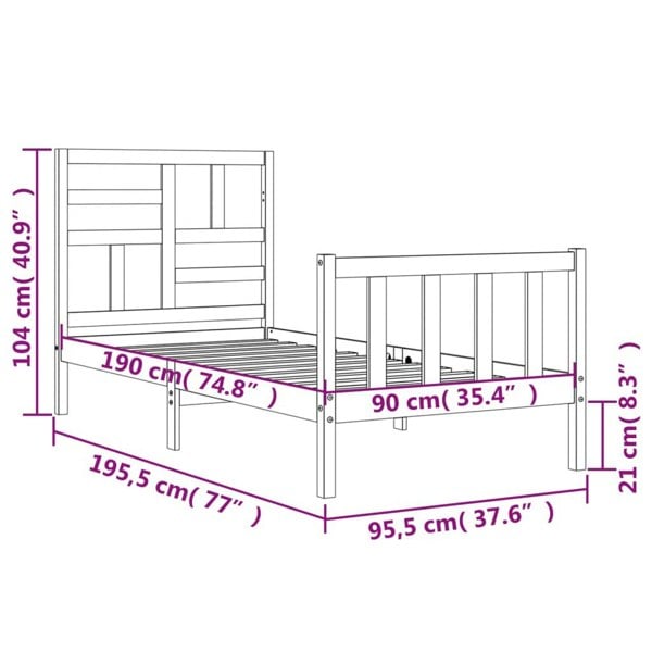 Berkfield Bed Frame with Headboard Single Solid Wood