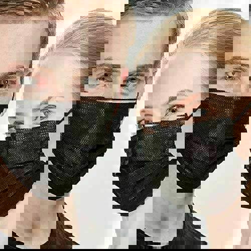 KAV® 50 pack 3 Ply Disposable Face Masks | Face Covering | High Filterability, Suitable For Sensitive Skin Breathable Face Mask (Black)