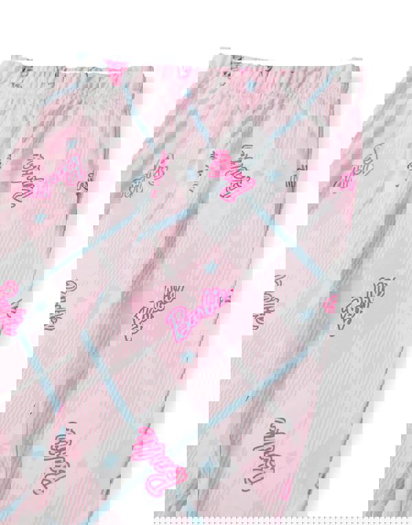 Barbie Girls Pink Front Print Top, Check Bottoms Long Sleeve Long Leg Pyjama Set