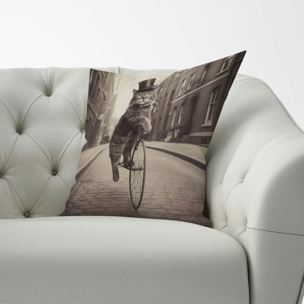 Warren Reed Victorian Cat Riding A Bike Cushions