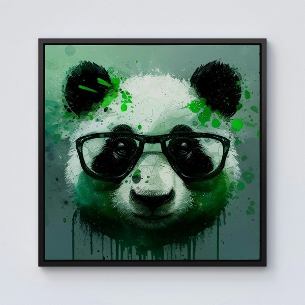 Warren Reed Panda With Glasses, Green Splash Art Framed Canvas