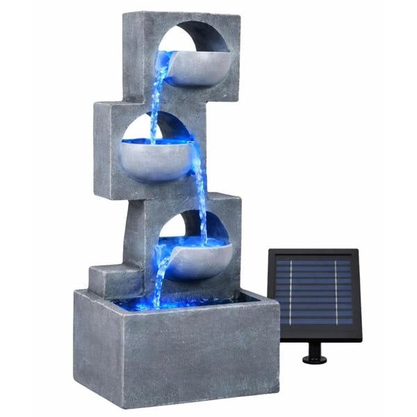Gardenwize Solar Water Feature – Geometric Steps Fountain with LED Lights & Battery Backup