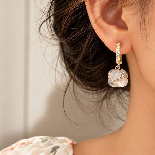 smartbies Luxury Gold Drop Earrings for Women with Gift Box – Elegant White Floral Crystal Earrings, Jewellery Gift for Her