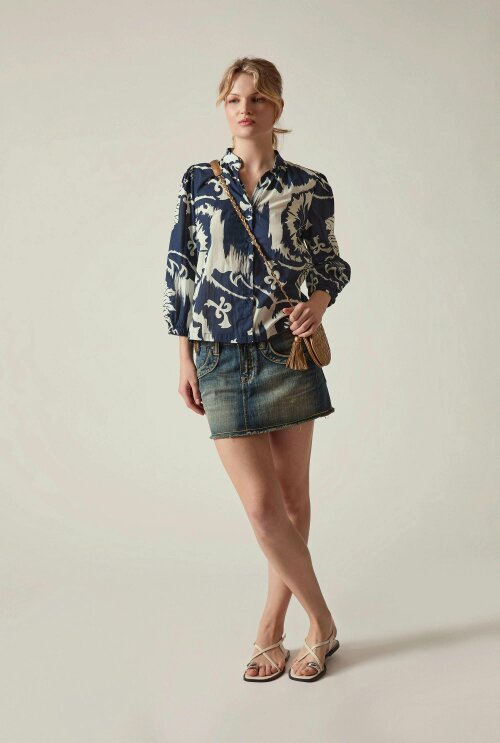 James Lakeland Navy Ornamental Print Shirt