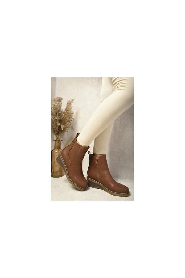 Cecilia Low Wedge Ankle Boots - Camel