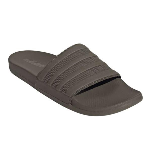 Adidas Mens Adilette Comfort 3 Stripes Flat Slides - Olive Strata - 