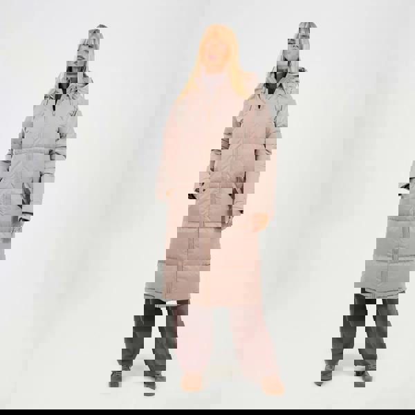 Brave Soul Stone Maxi Length Padded Jacket With Fixed Hood - Stone Image 3