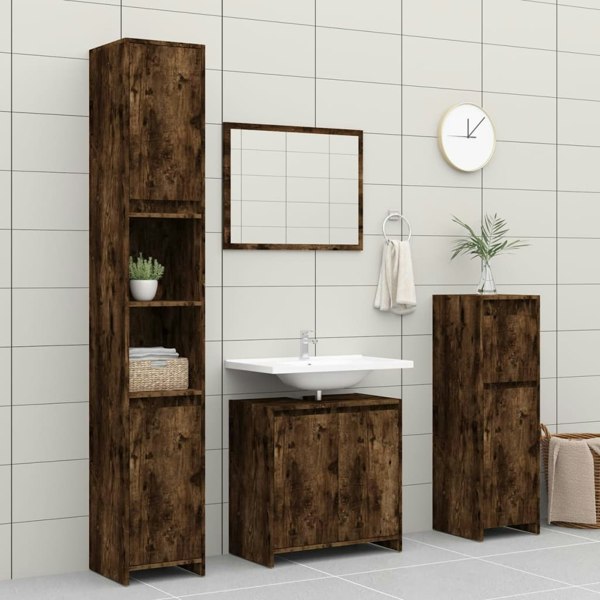 Berkfield Bathroom Cabinet Smoked Oak 60x33x61 cm Engineered Wood