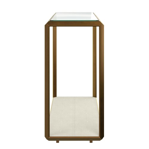Wyld Haus Aracaju Ivory Shagreen and Brass Glass Top Console Table