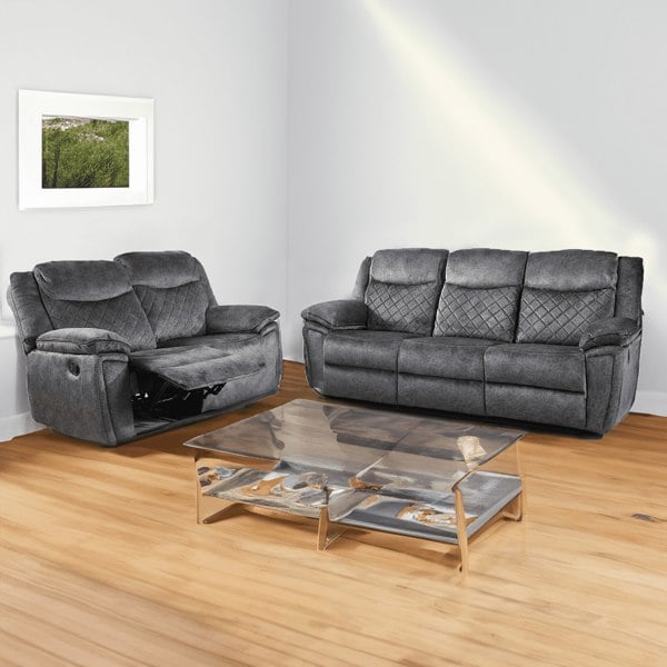 Brianna Plush Fabric Reclining Sofa Suite 3 + 2 - Grey
