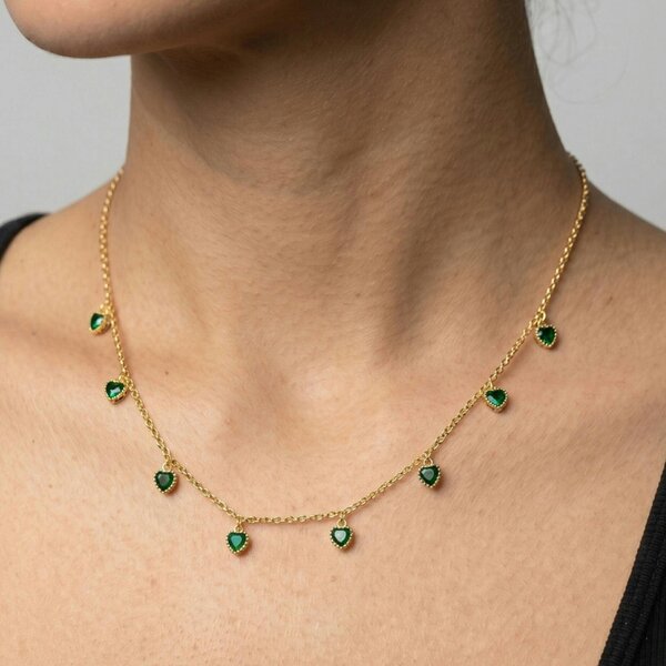 Uchi & Soto Kokoro Green Heart Gold Necklace
